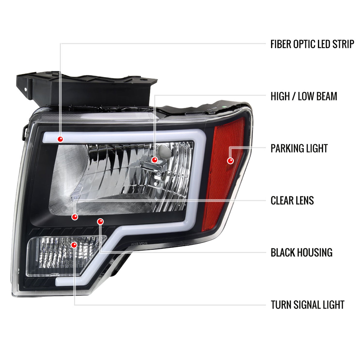 2009-2014 Ford F-150 LED Bar Factory Headlights Amber Reflectors Matt Black