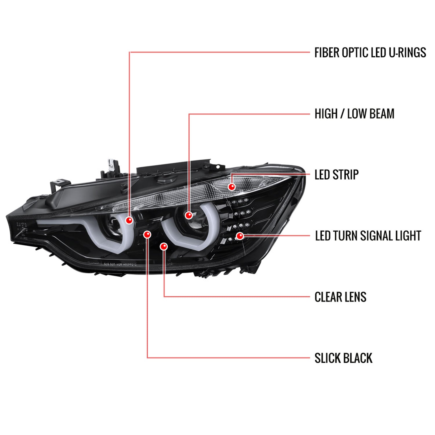2012-2015 BMW F30 3 Series Sedan Dual LED Headlights LED Signal Jet Black