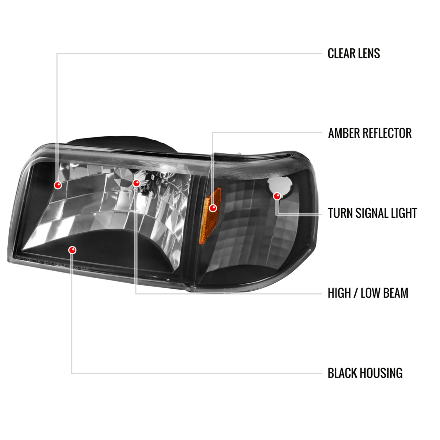 1993-1997 Ford Ranger Factory Headlights Corner Lights&Amber Reflector Black
