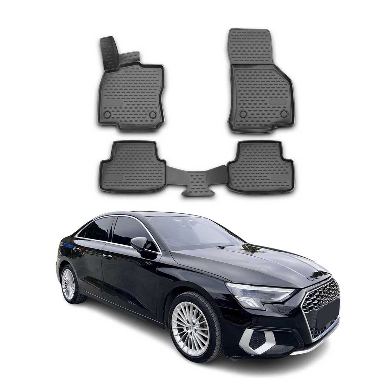 OMAC Floor Mats Liner for Audi A3 2022-2024 Black TPE All-Weather 4 Pcs