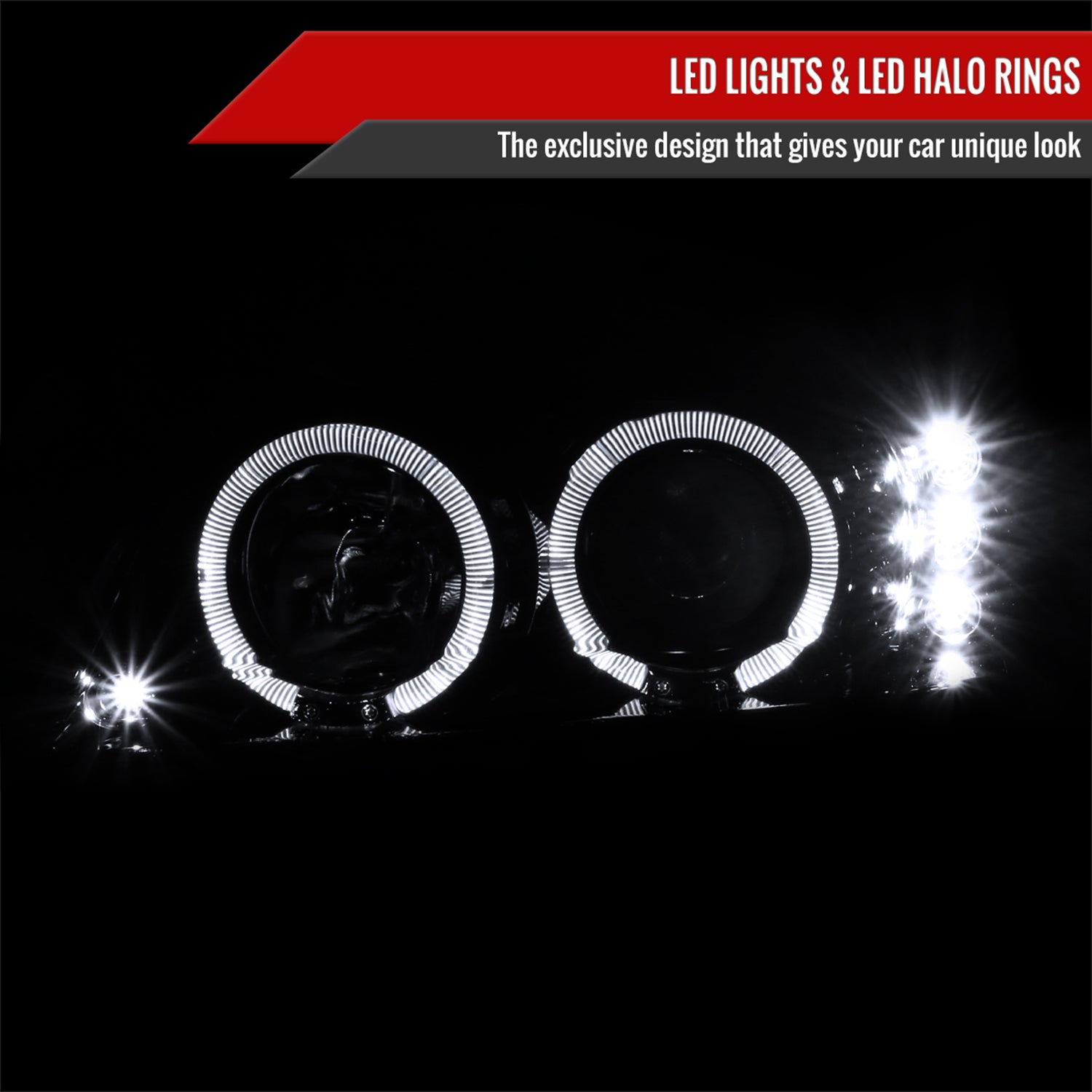 1999-2004 Ford Mustang Dual Halo Projector Headlights Jet Black/Clear Lens