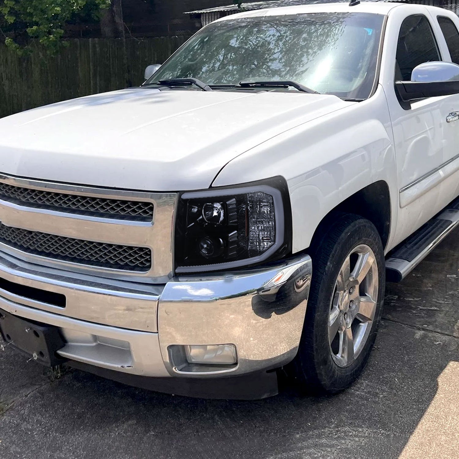 2007-2013 Chevy Silverado 1500/2500HD 3500HD LED C-Bar Headlights Glossy Black