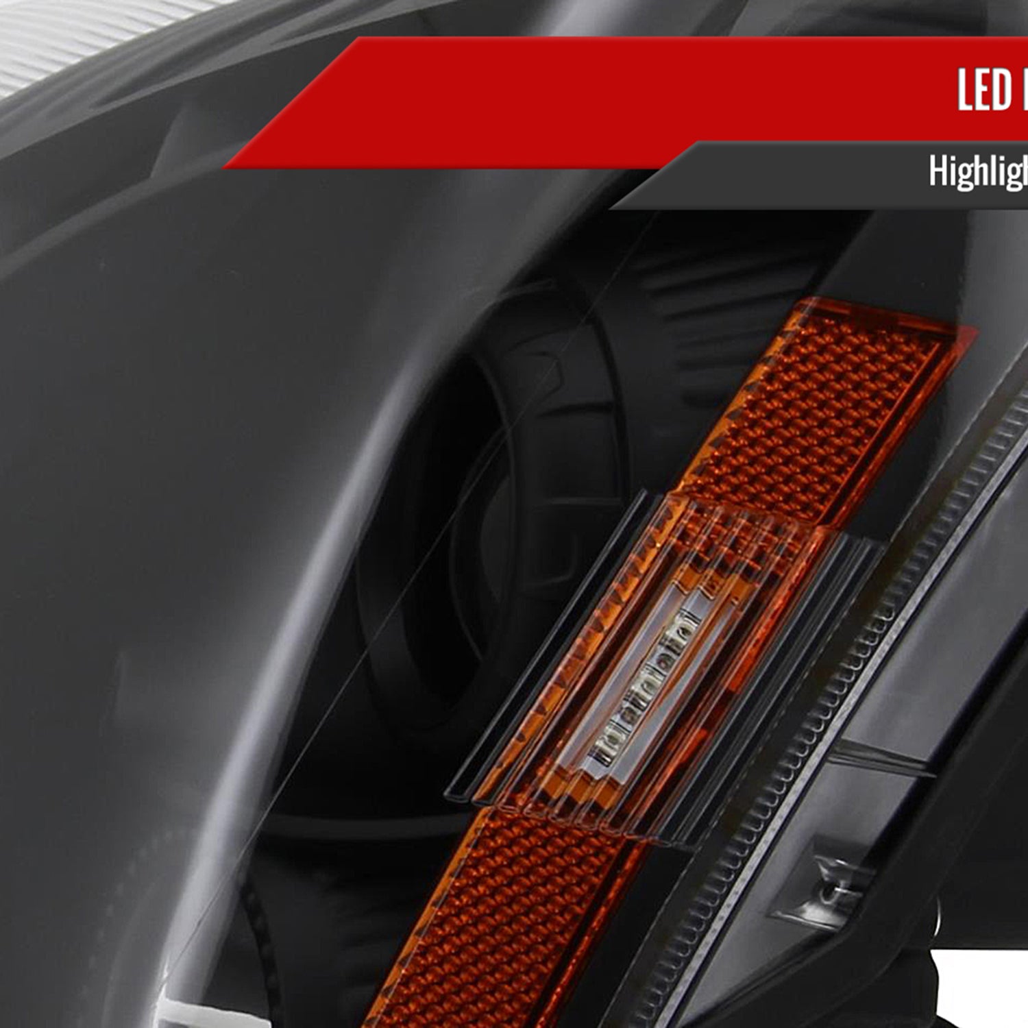 2008-2014 Cadillac CTS Projector Headlights w/LED Light Strip Matt Black/Clear