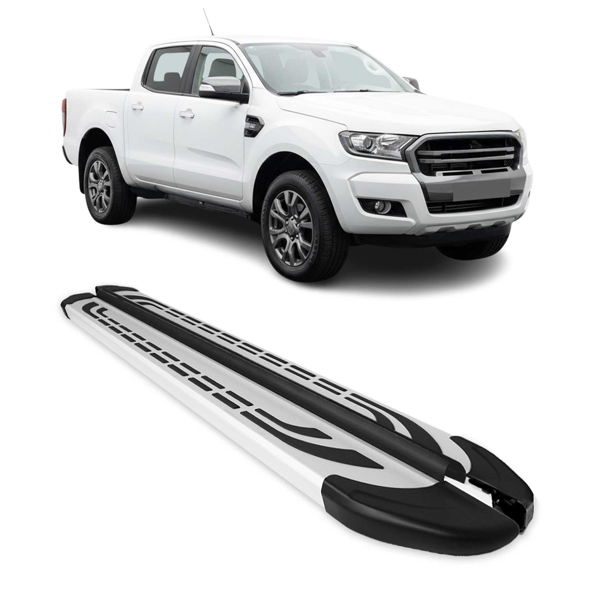 Side Step Nerf Bars Running Board for Ford Ranger 2019-2023 SuperCrew Cab Silver