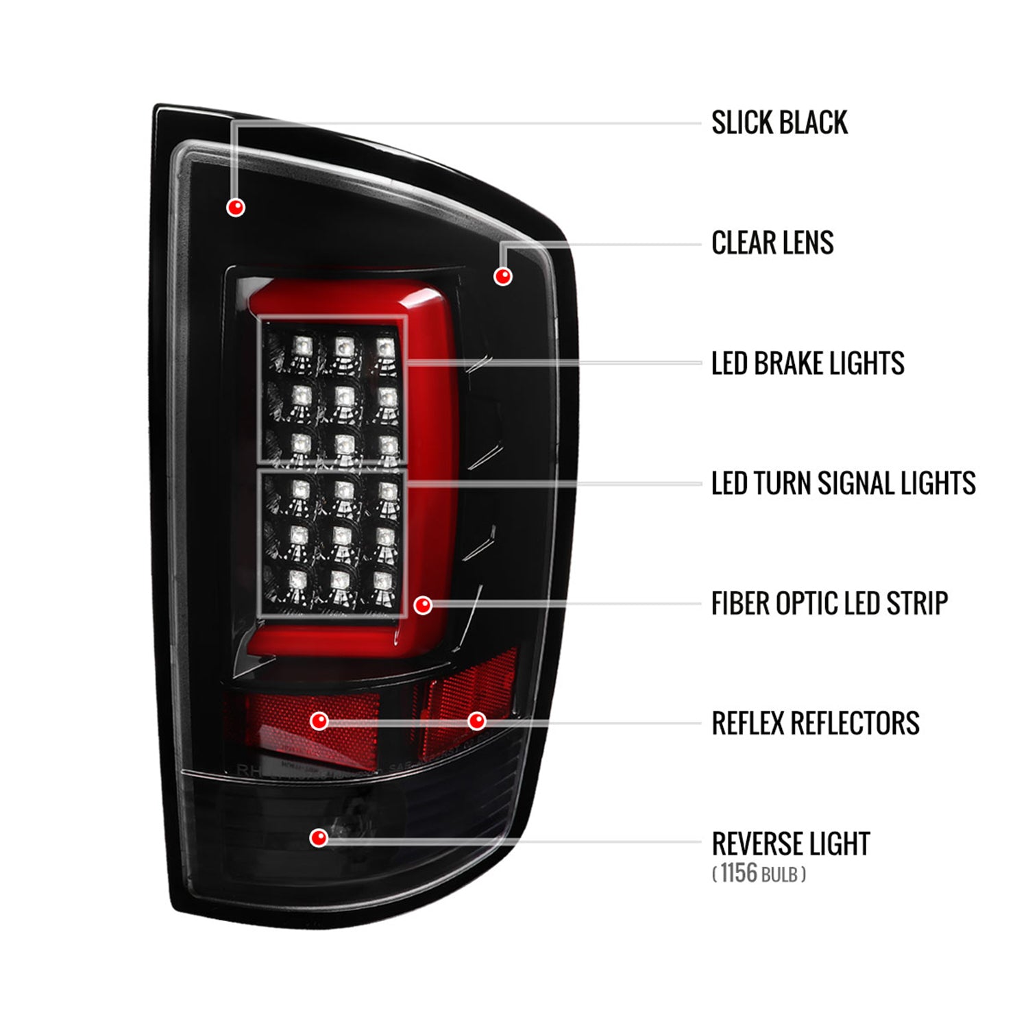 2002-2006 Dodge RAM 1500 2500 3500 LED Tail Lights -G2 Jet Black/Clear Lens