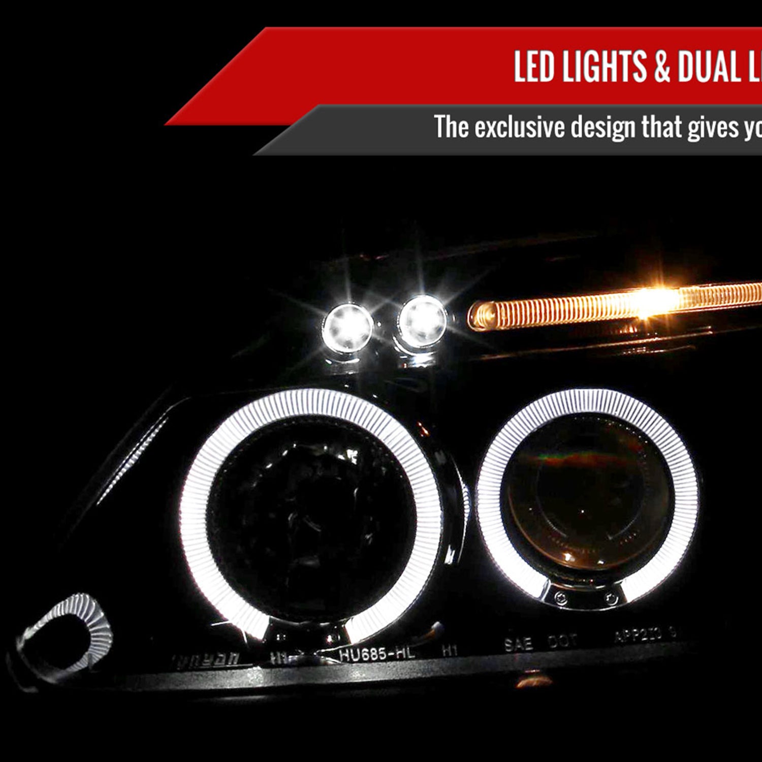 1996-1998 Honda Civic Dual Halo Projector Headlights Glossy Black/Smoke Lens