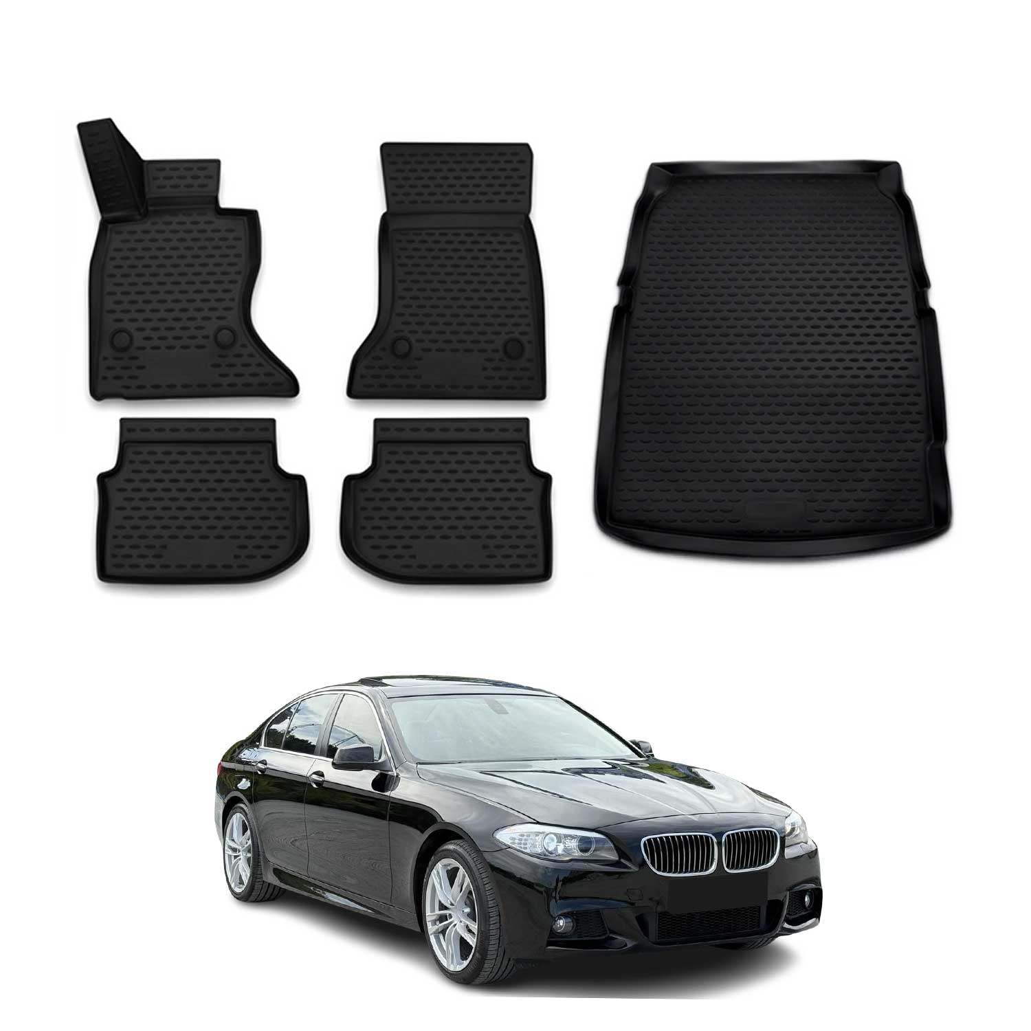 2010-2013 BMW 5 Series F10 F11 4WD xDrive Floor Mats & Cargo Liner Full Set All Weather Black