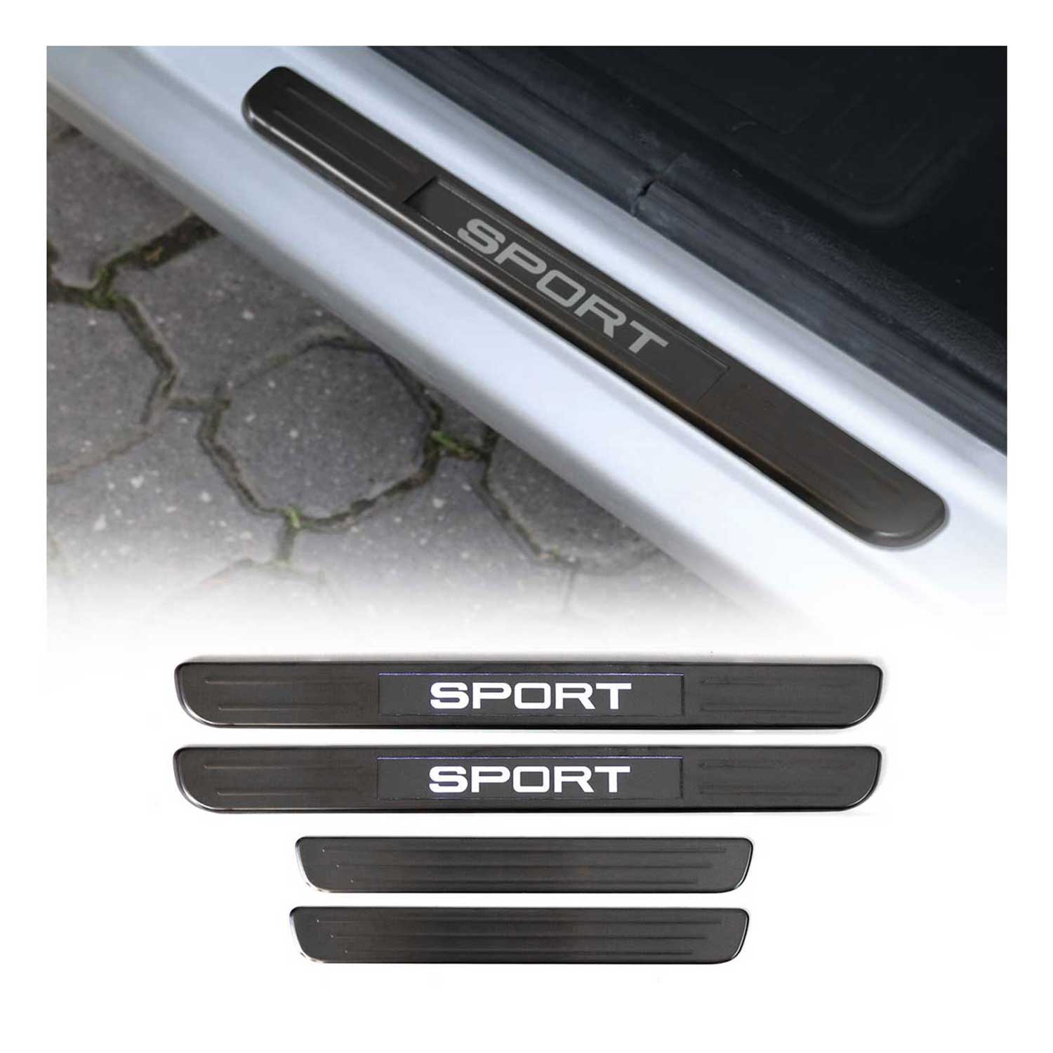 2018-2024 VW Tiguan Door Sill Scuff Plate Illuminated Brushed Stainless Steel Dark