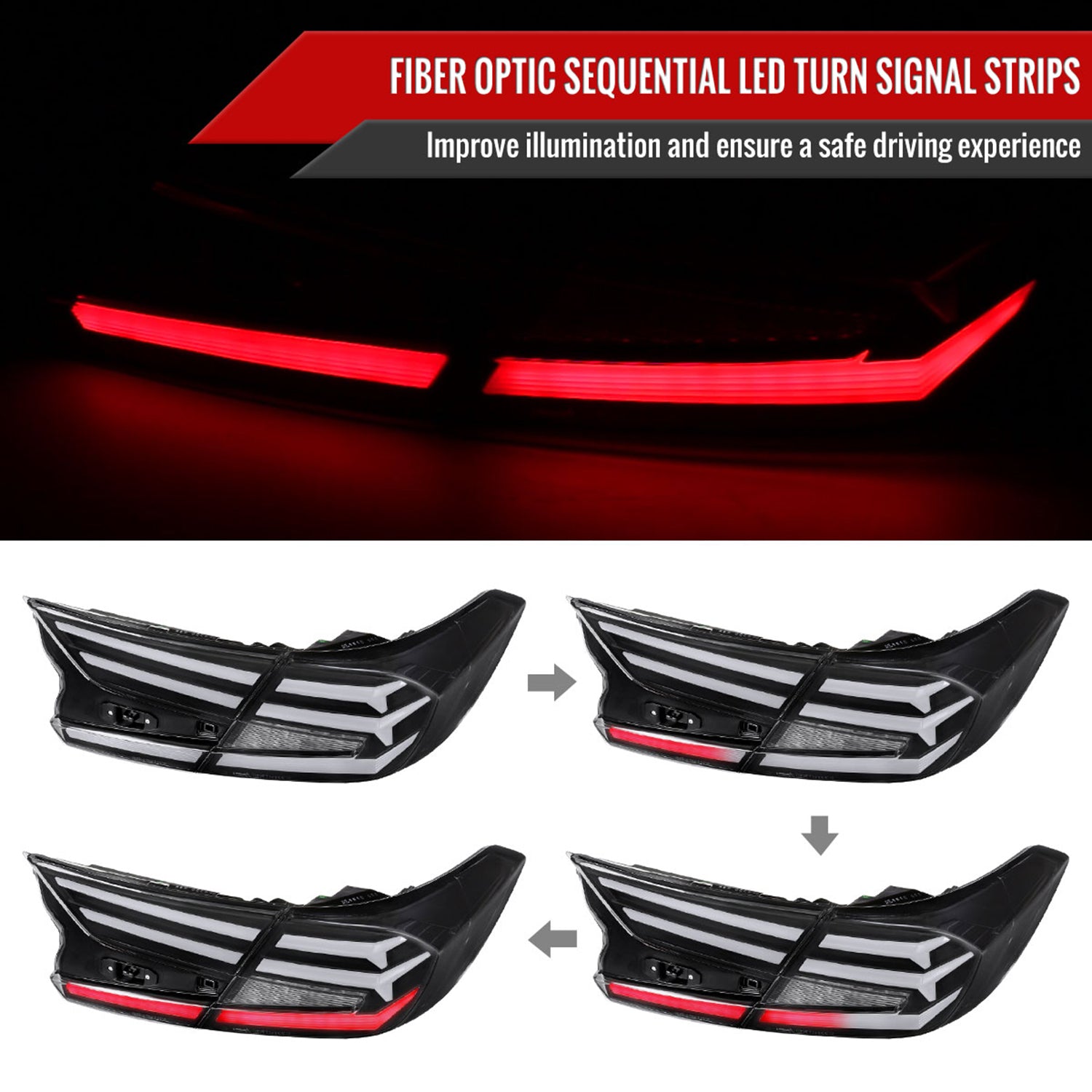 2018-2022 Honda Accord Sedan LED Signal Tail Lights Matt Black/Clear