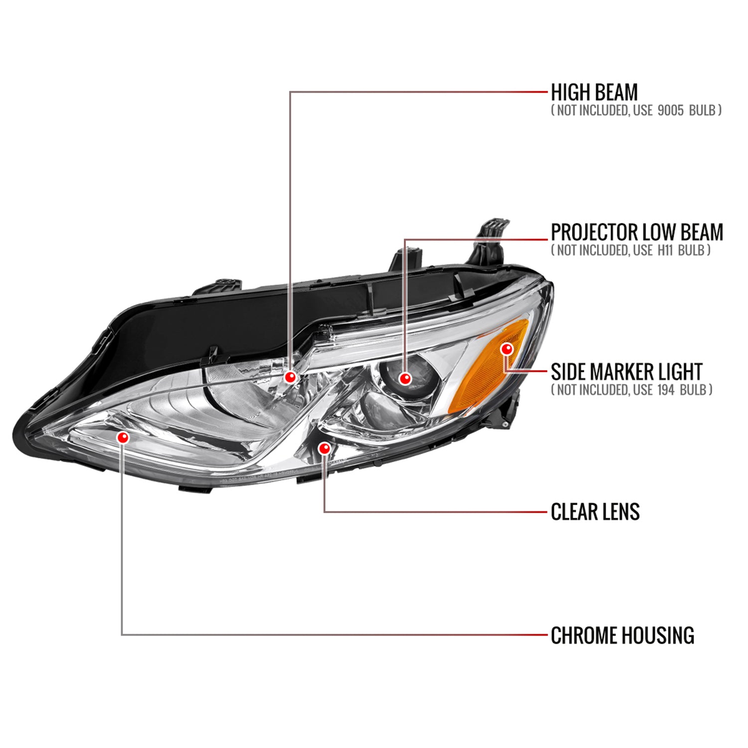 2019-2024 Chevy Malibu Factory Style Projector Headlights Chrome/Clear Lens
