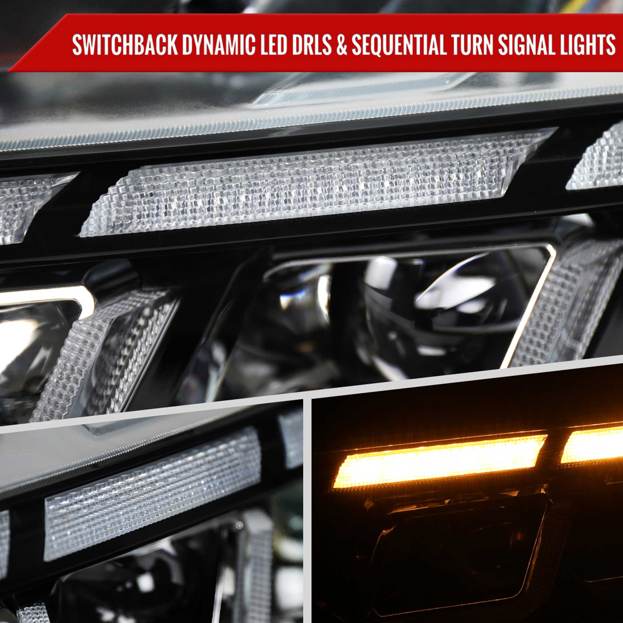 For Ford Mustang 2018-2023 Full LED Projector Headlights Sequential Start Up Black Housing Clear Lens