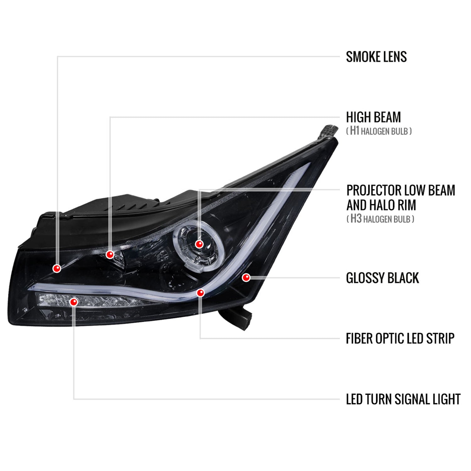 2011-2015 Chevy Cruze / 16 Cruze Limited Headlights LED Light & Signal Black