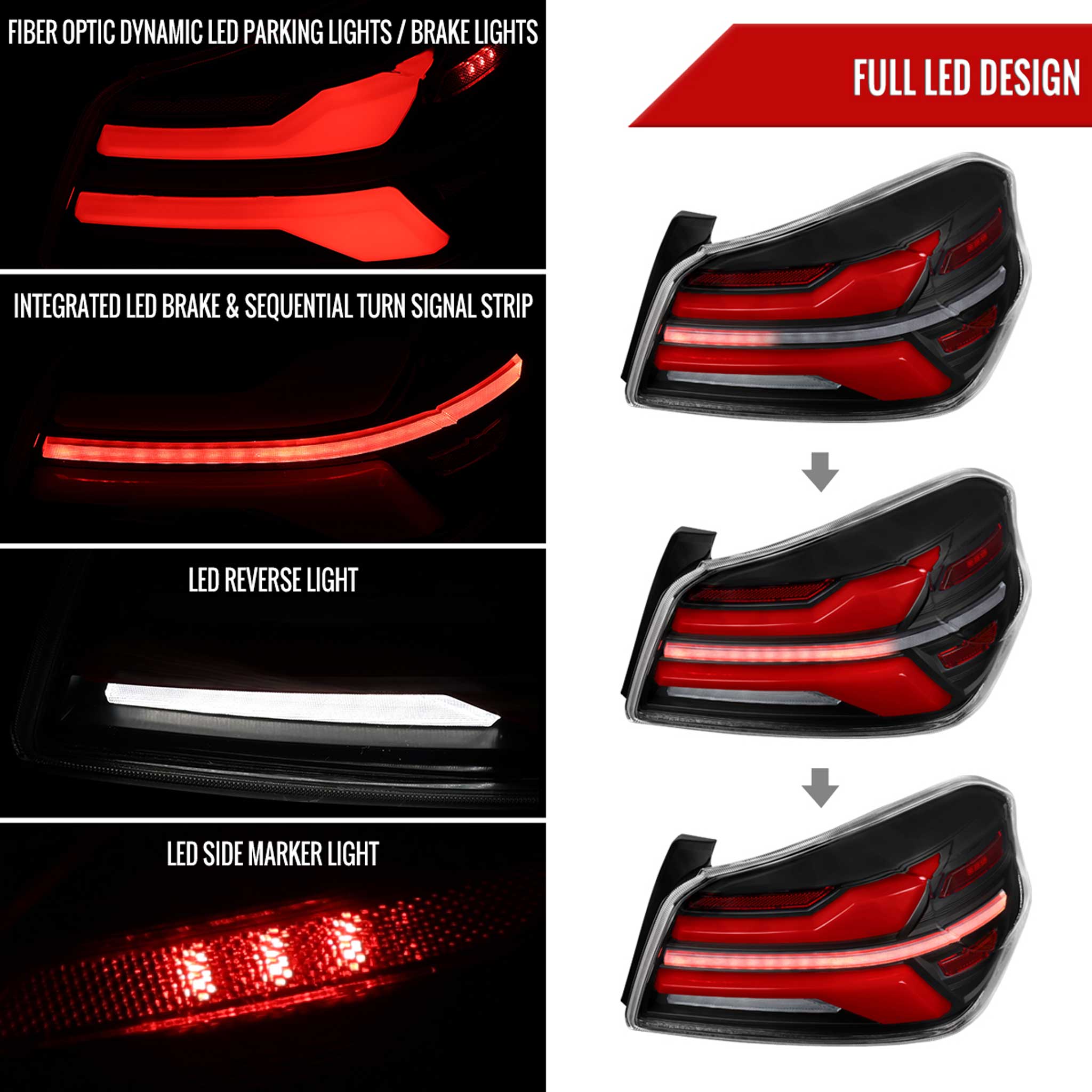 For Subaru WRX STi 015-2021 LED Tail Light Sequential Red Signal Matte Black Clear Brake Reverse Strip