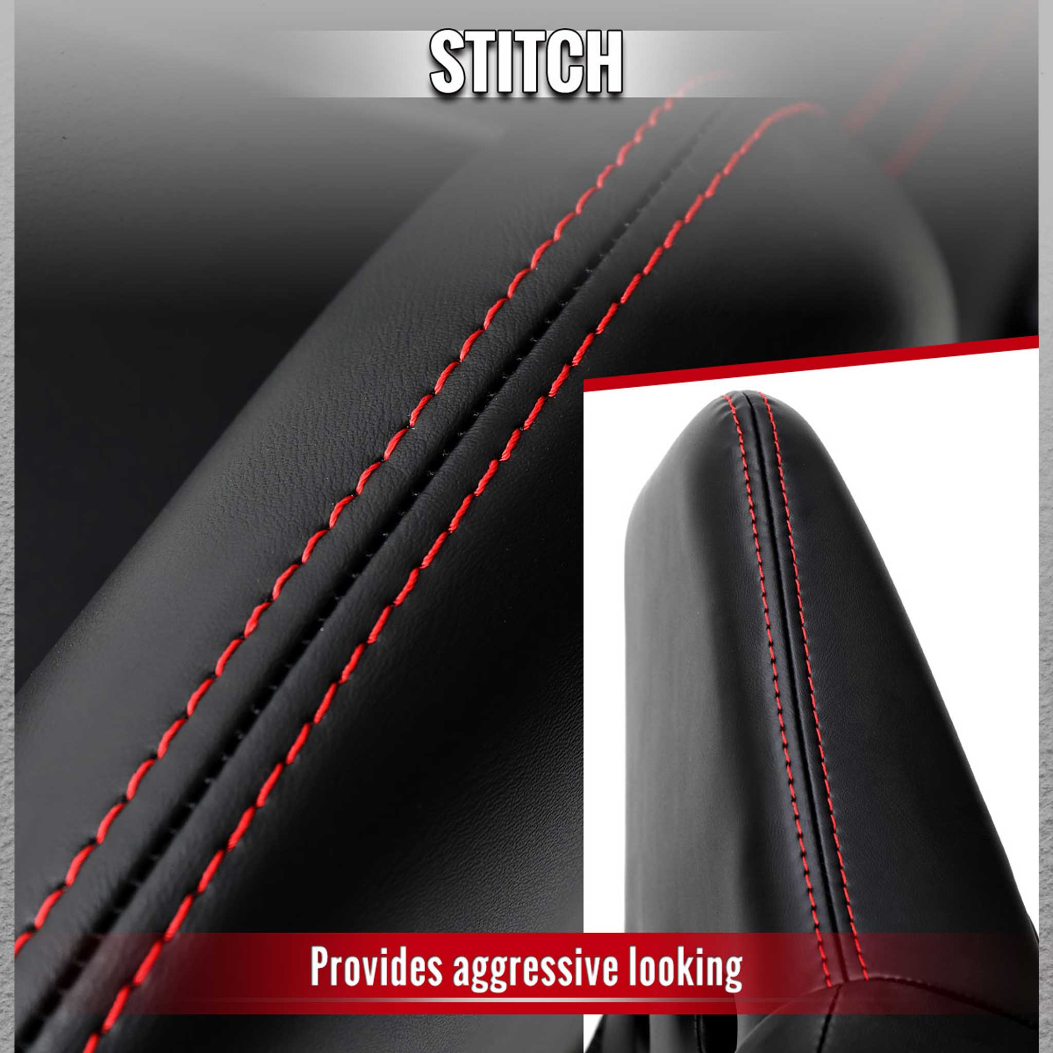 Universal Racing Seat Black Pu Nappa With Double Red Stitch