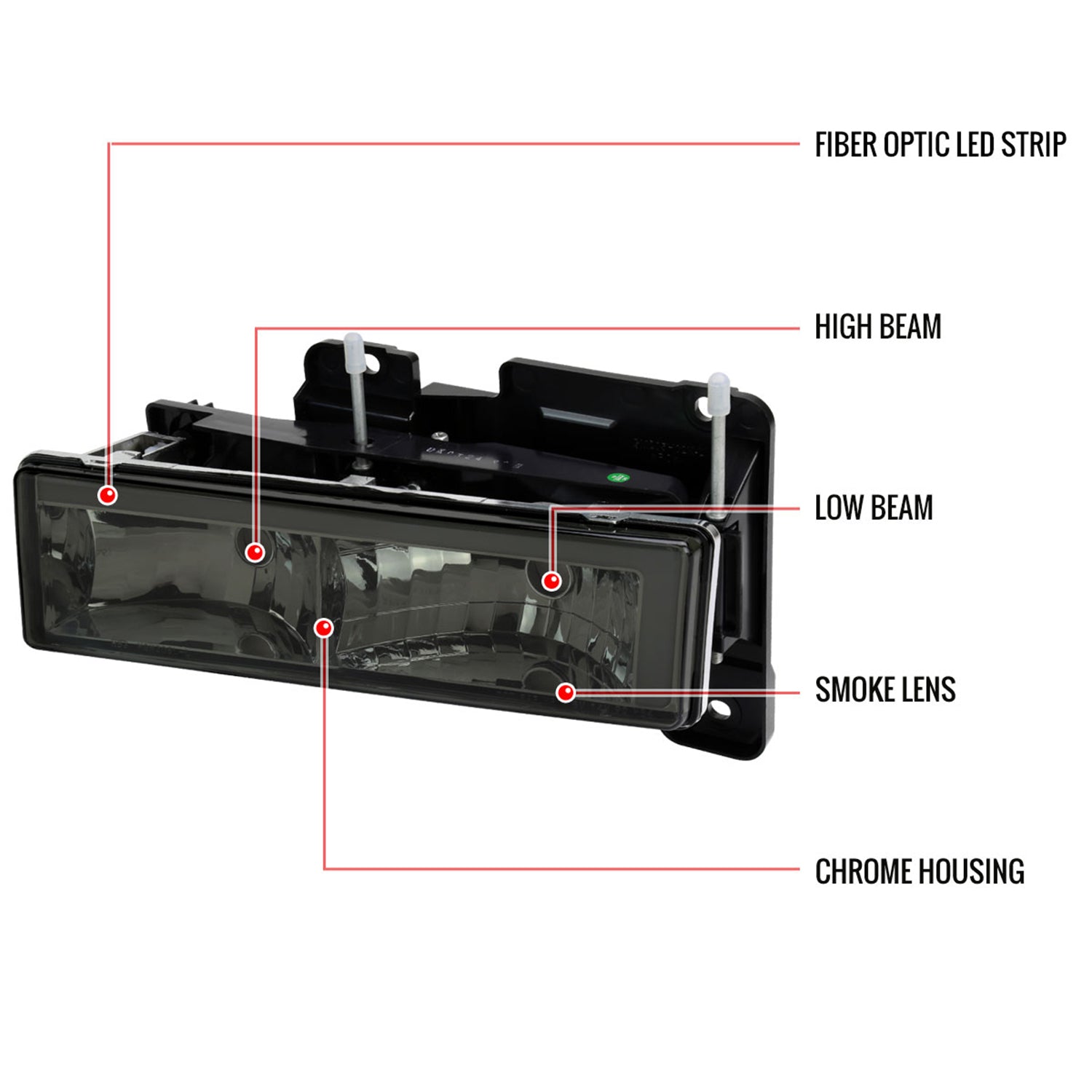 1988-1998 Chevy/GMC C10 C/K LED Strip Factory Style Headlights Chrome/Smoke