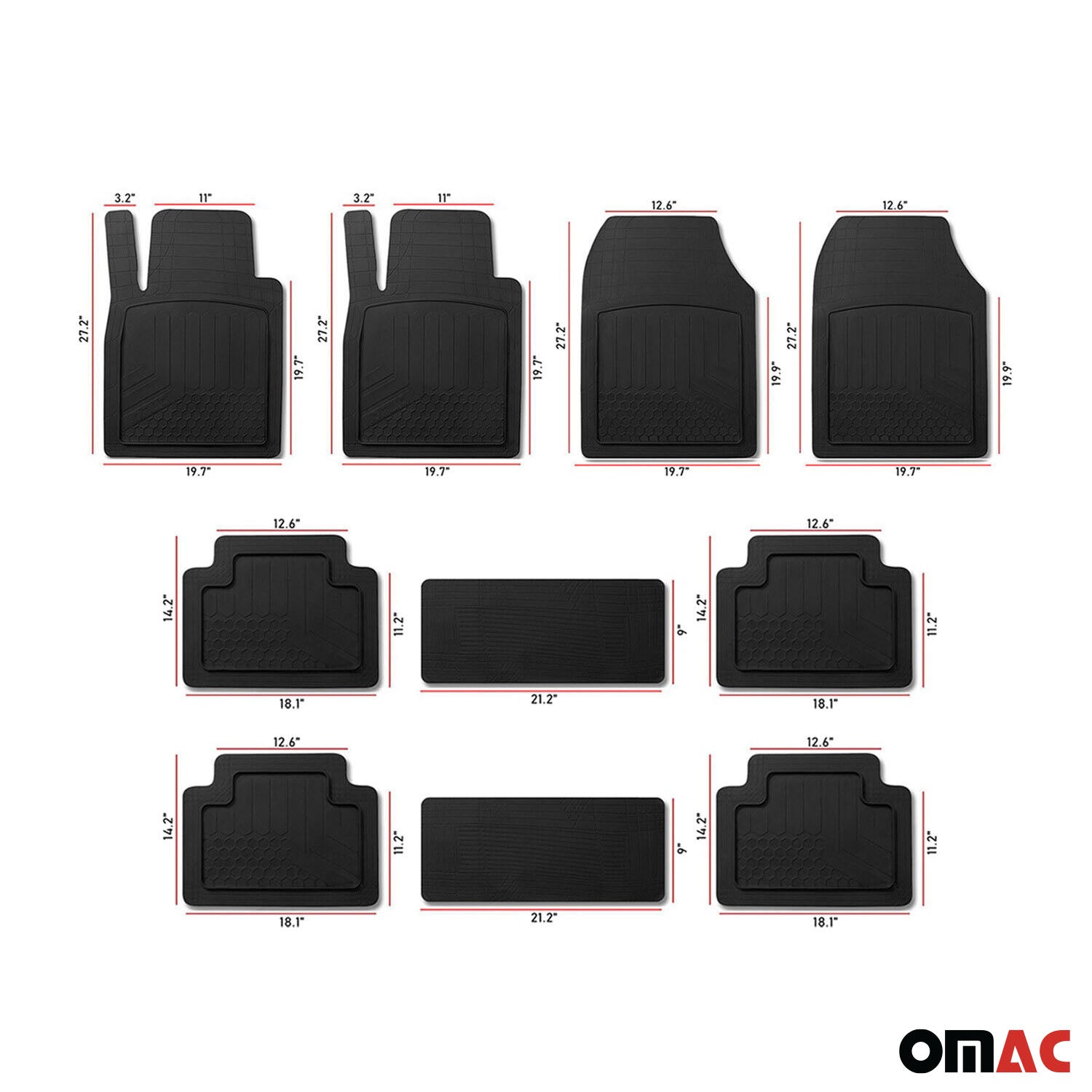 2022-2026 Jeep Wagoneer Floor Mats Liner 3-Row Car Semi-Custom fit Black 8 Pcs