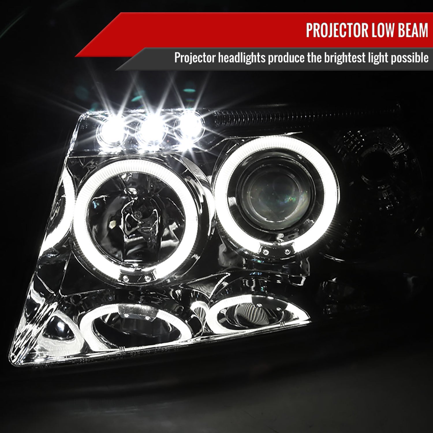 1999-2004 Jeep Grand Cherokee Dual Halo Projector Headlights Chrome/Clear Lens