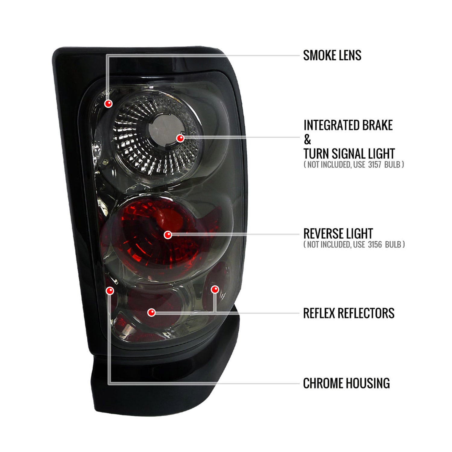 1994-2002 Dodge RAM Tail Lights Chrome Housing/Smoke Lens