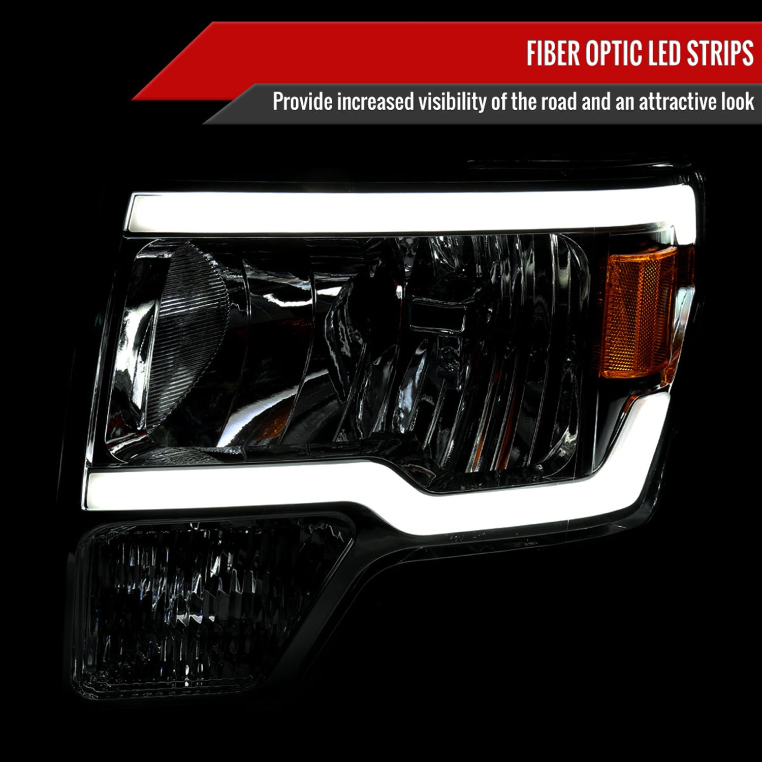 2009-2014 Ford F-150 LED Tube Factory Style Headlights Chrome/Smoke Lens