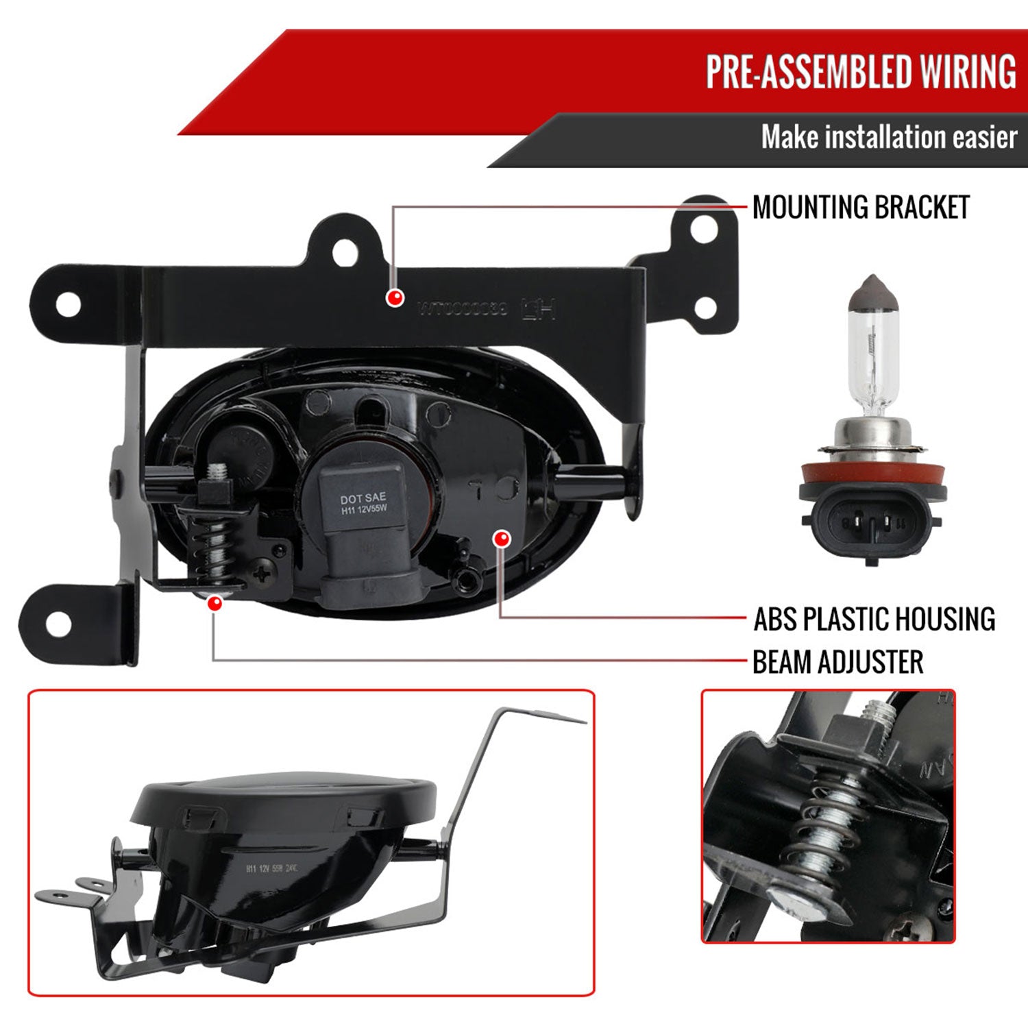 2006-2008 Honda Civic Coupe H11 Fog Lights Kit Chrome Housing/Yellow Lens