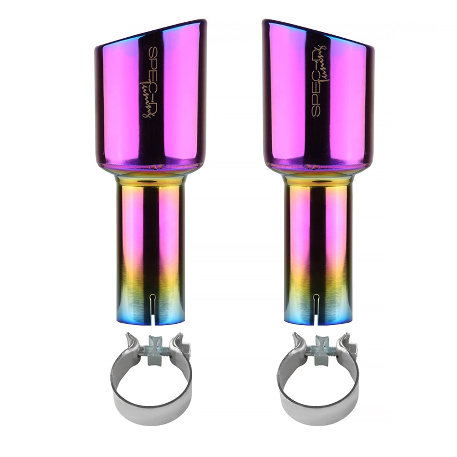 Universal 2.5" Inlet/4.125" Outlet Rainbow Steel Burnt Purple Exhaust Tips 2Pcs