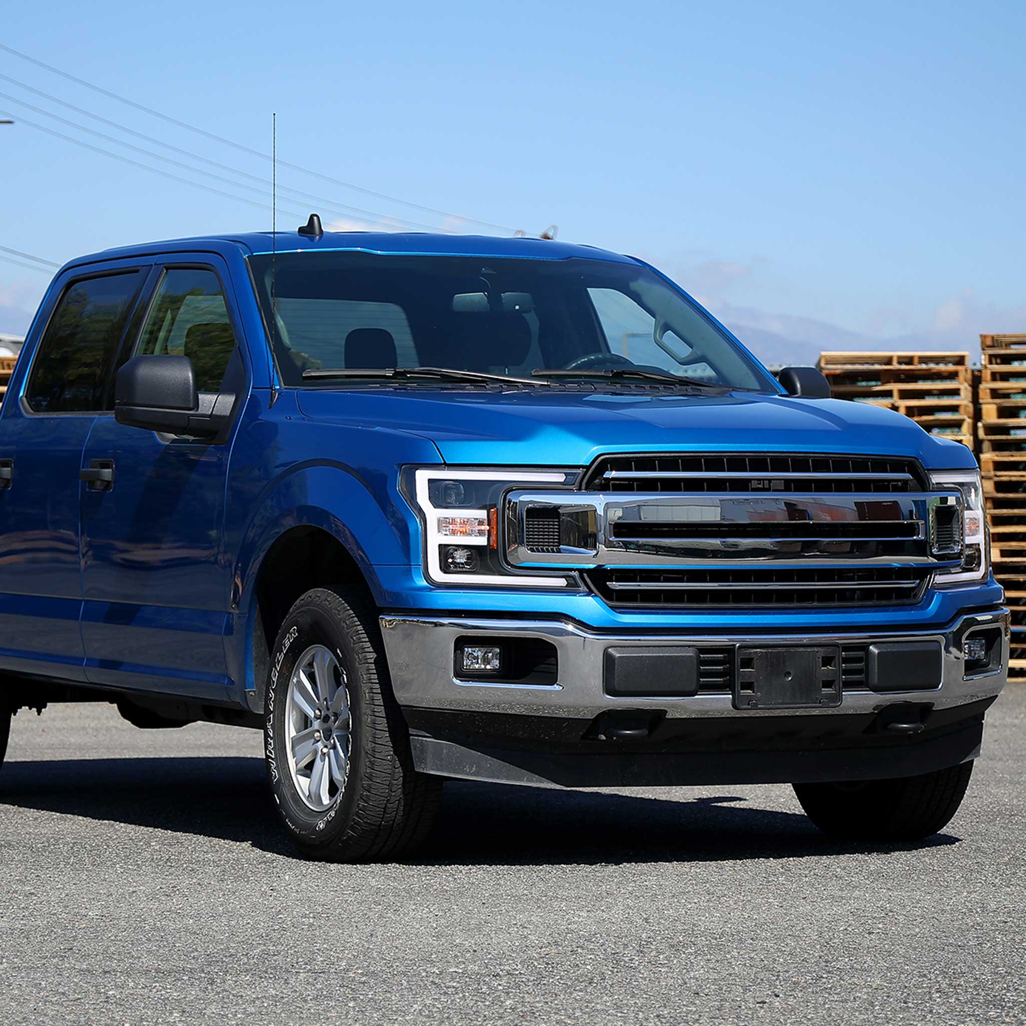 For Ford F-150 2018-2020 LED C Bar Projector Headlights Black Housing Clear Lens