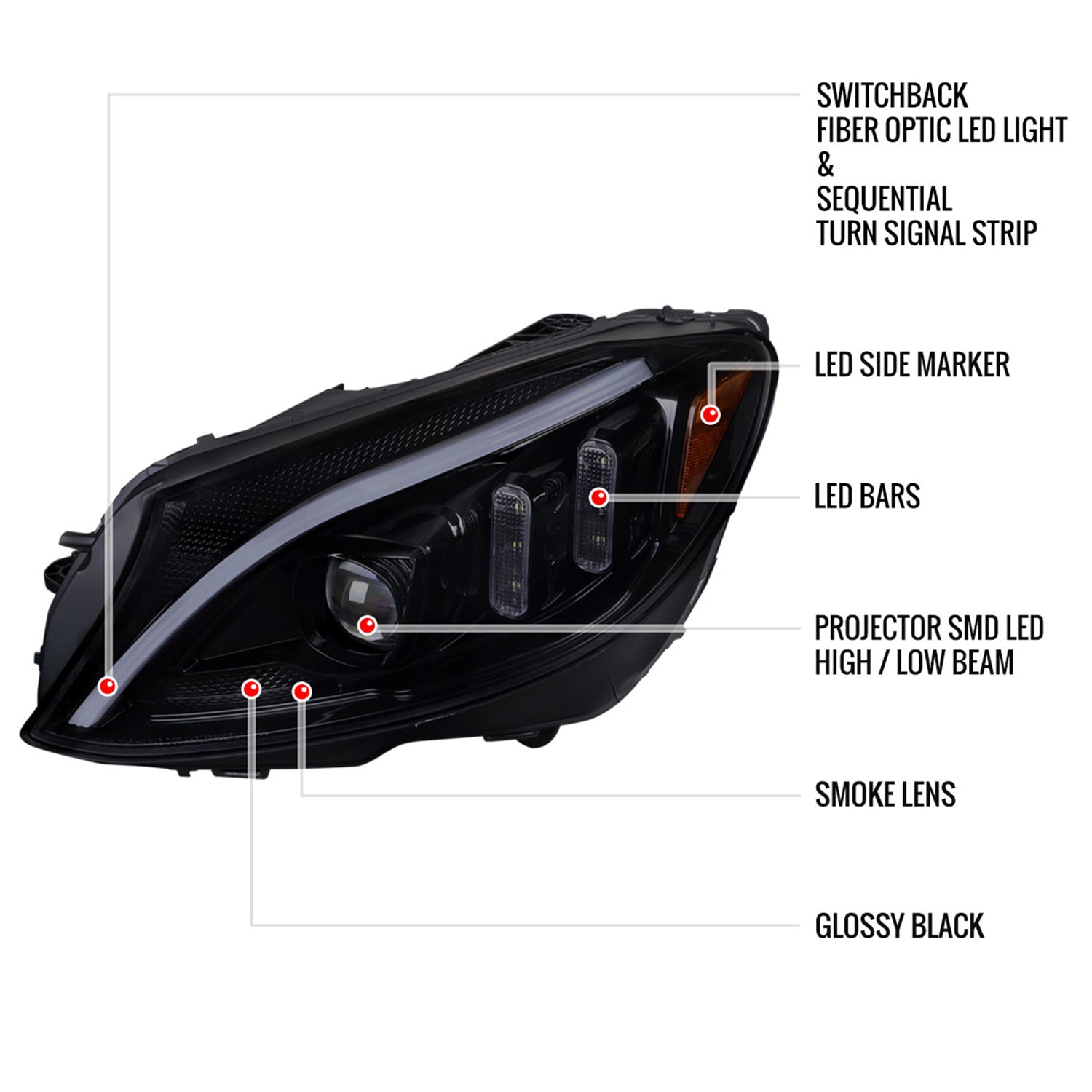 2015-2018 Mercedes-Benz C-Class W205 LED Headlights Signal Black/Light Smoke