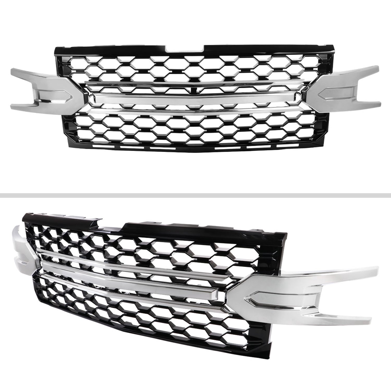 2019-2022 Chevy Silverado 1500 LT Glossy Honeycomb Hood Grille Chrome Trim