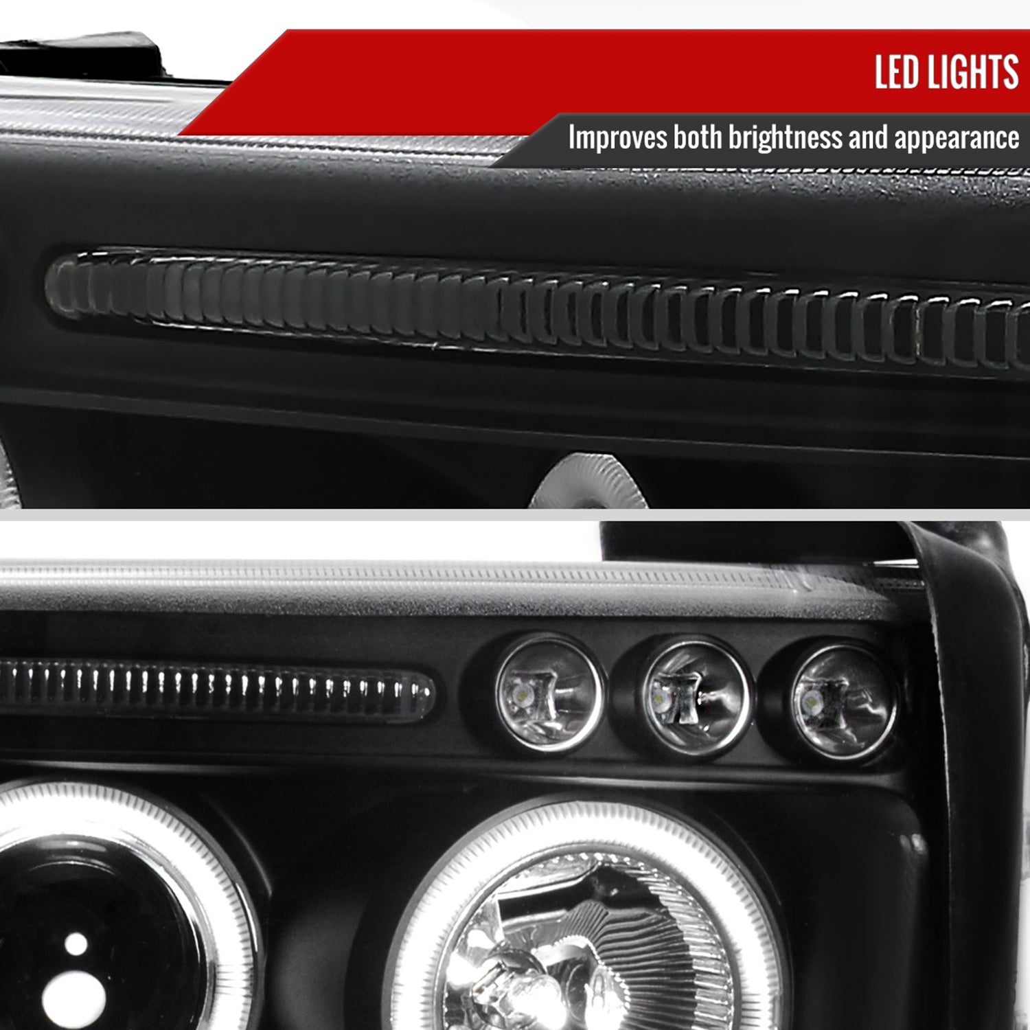 1994-2001 Dodge RAM Dual Halo Projector Headlights Matte Black/Clear Lens