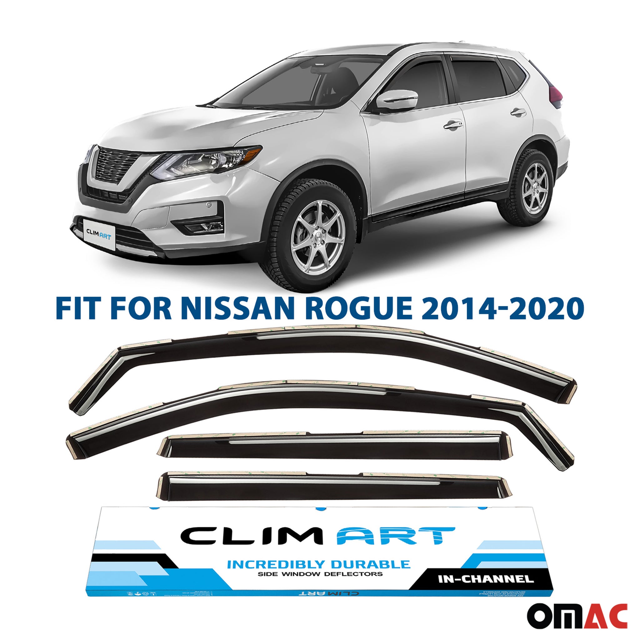 Clim Art Wind Deflectors for Nissan Rogue 2014-2020 Shatterproof Dark Smoke 4x