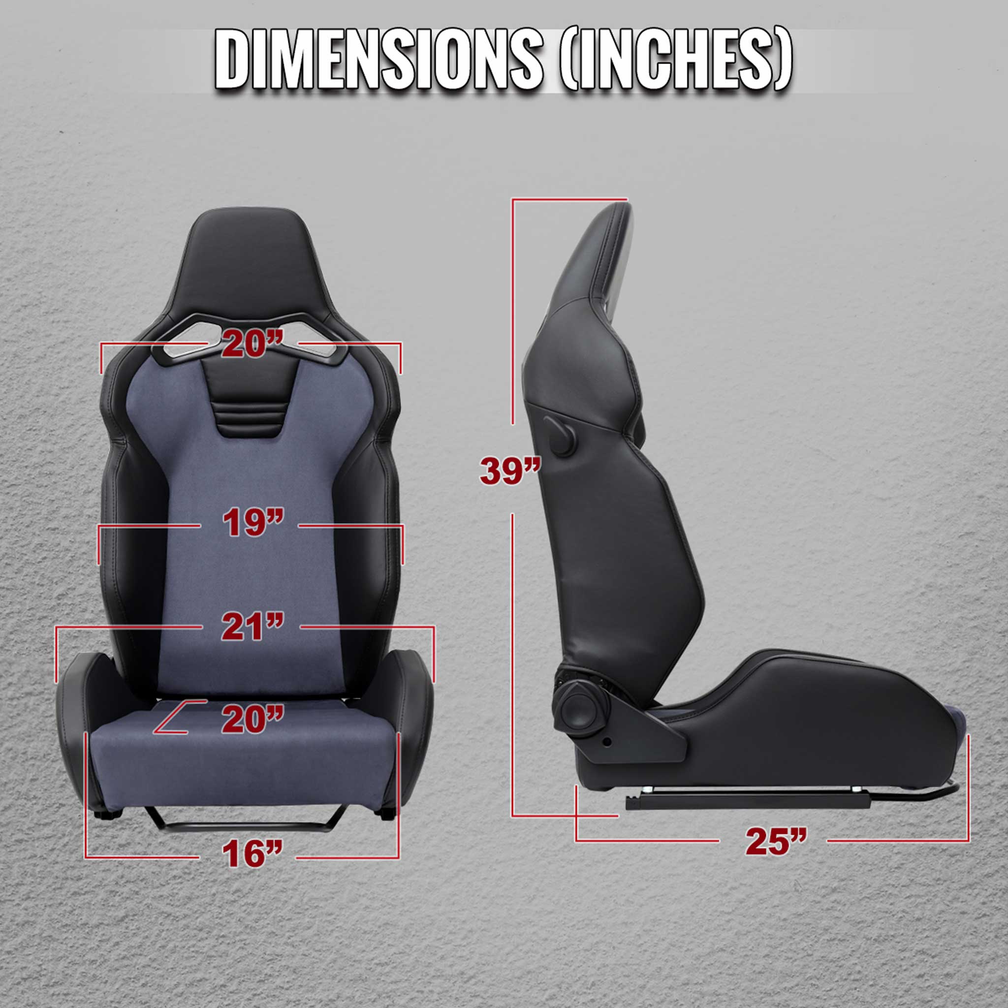 Universal Racing Seat Black Pu Leather Charcoal Gray Suede Double Black Stitch