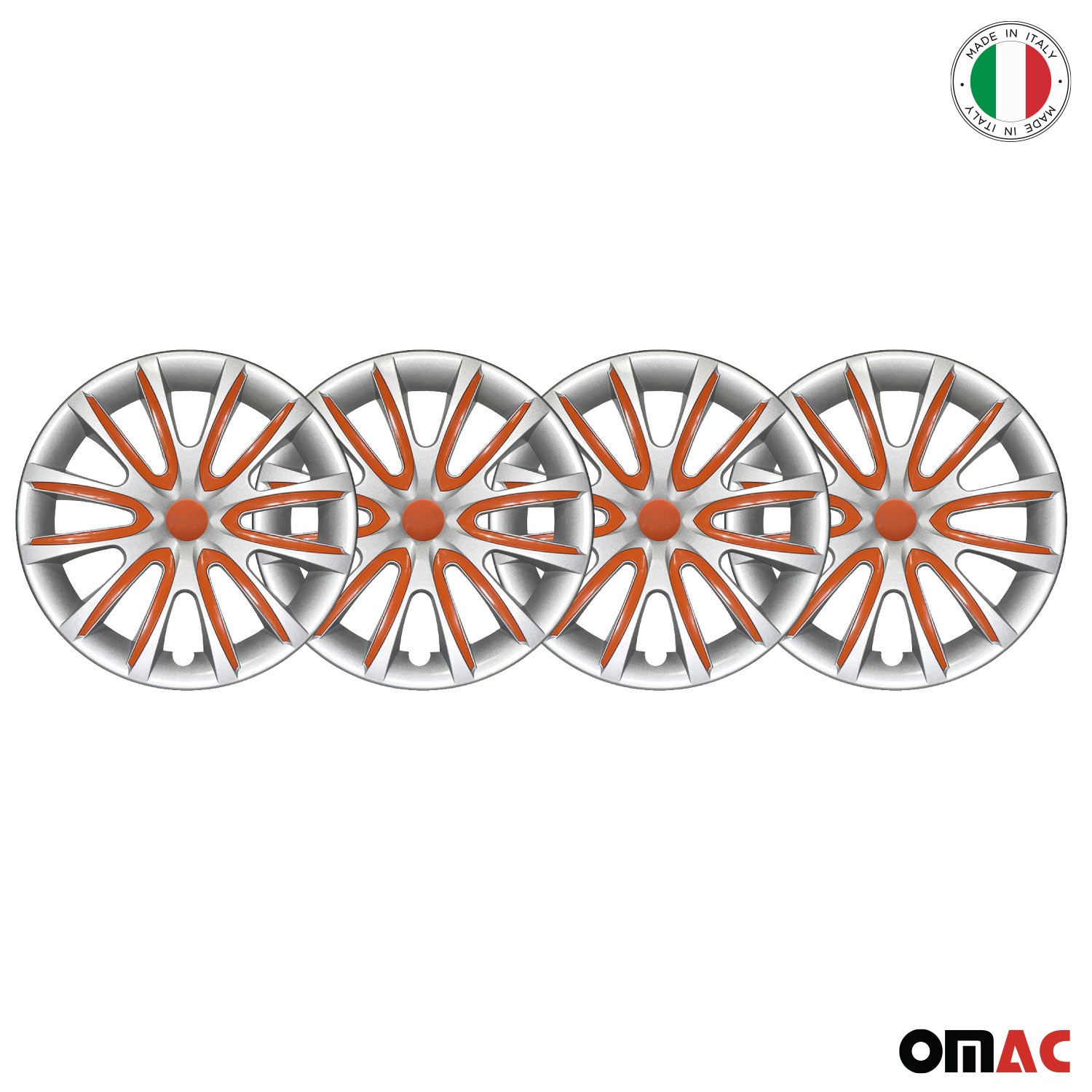 Bicolo Hub Caps Wheel Cover 15" Gray & Orange Full Set 4 pcs.
