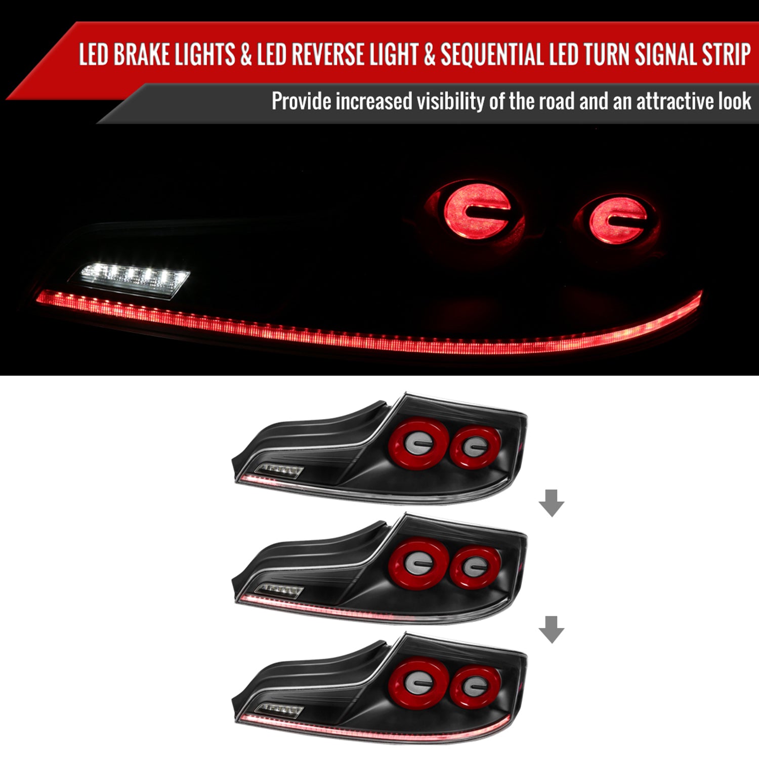 2003-2007 Infiniti G35 Coupe Red LED Halo Signal Tail Lights Matt Black/Clear