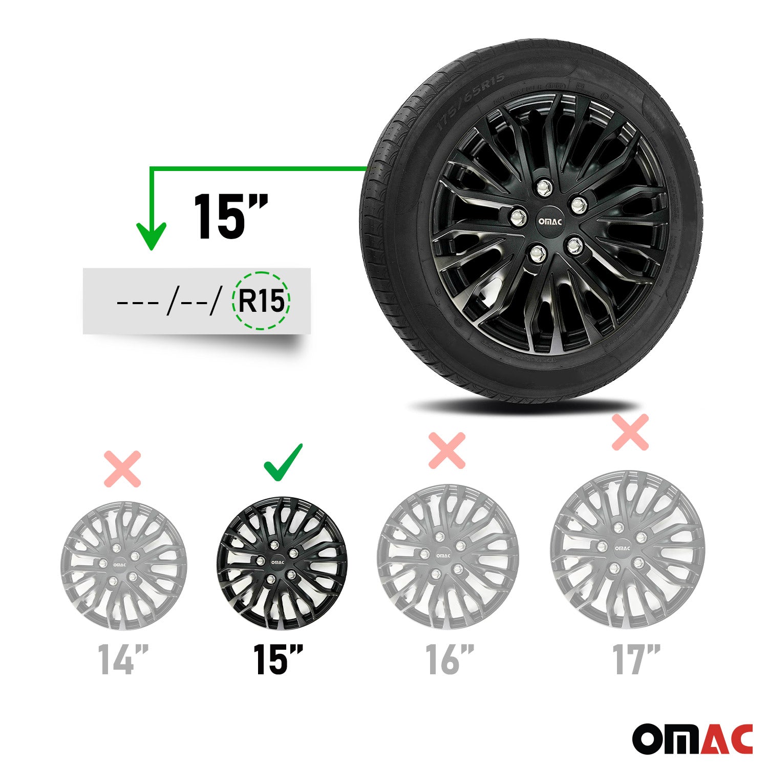 Rimini Hub Caps Wheel Cover 15" Matt Black & Grey Full Set 4 pcs.