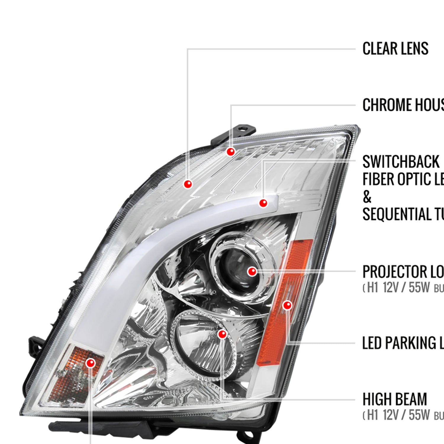 2008-2014 Cadillac CTS Sequential LED Bar Projector Headlights Chrome