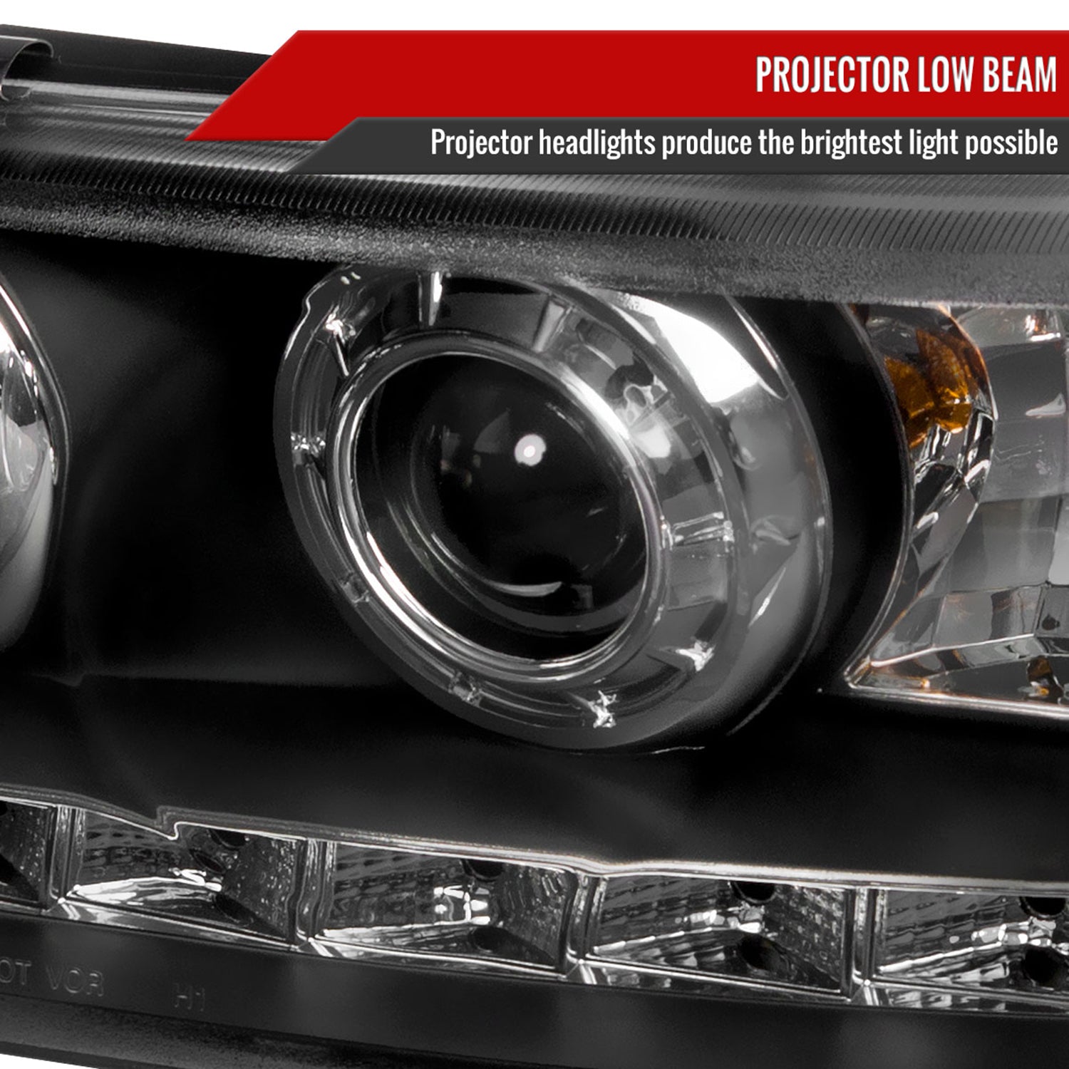 1998-2011 Ford Crown Victoria Projector Headlights LED Light Strip Matt Black