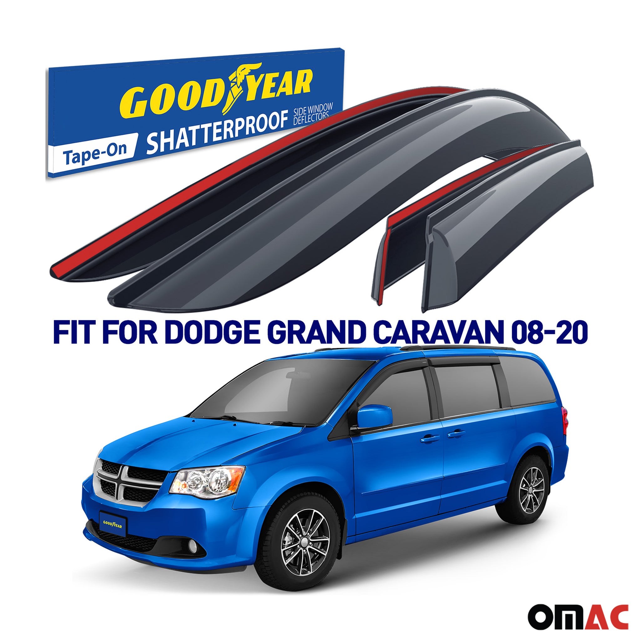 Goodyear Wind Deflectors for Chrysler Town & Country 2008-2016 Tape-On 4Pcs