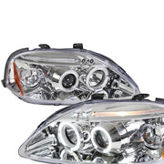 1999-2000 Honda Civic Dual Halo Projector Headlights Chrome/Clear Lens
