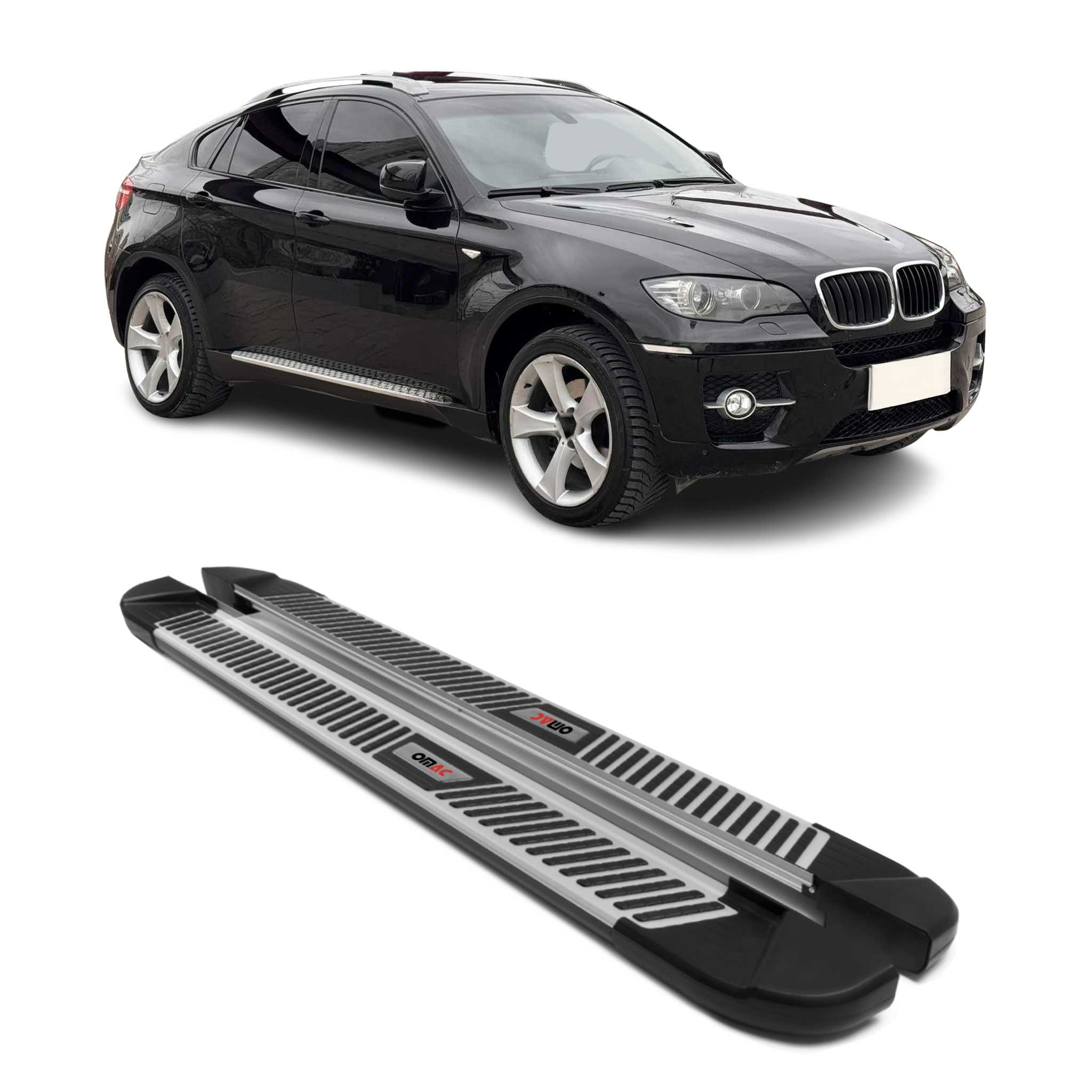 2007-2013 BMW X5 E70 Running Boards Side Steps Silver & Black