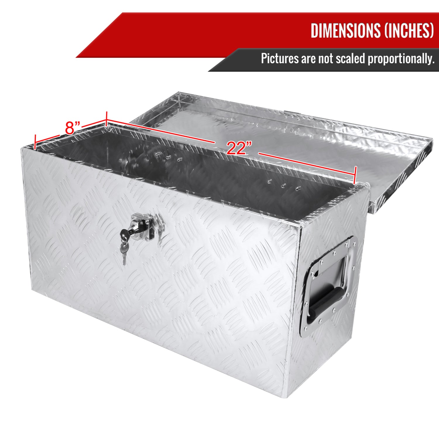 Universal 24" Heavy Duty Silver Alu Truck Tool Box w/ Side Handles Lock & Keys