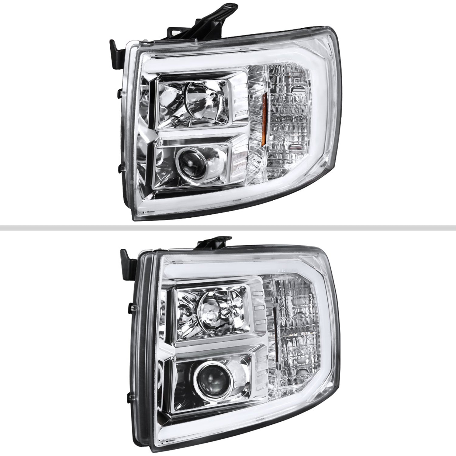 2007-2013 Chevy Silverado 1500/ 2500HD 3500HD LED C-Bar Headlights Chrome