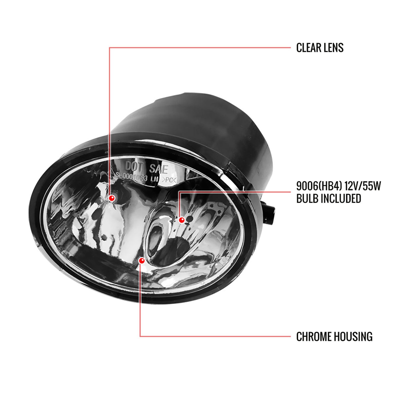 2000-2007 Toyota Tundra/Sequoia 12V/51W 9006 Fog Lights Kit Chrome/Clear Lens