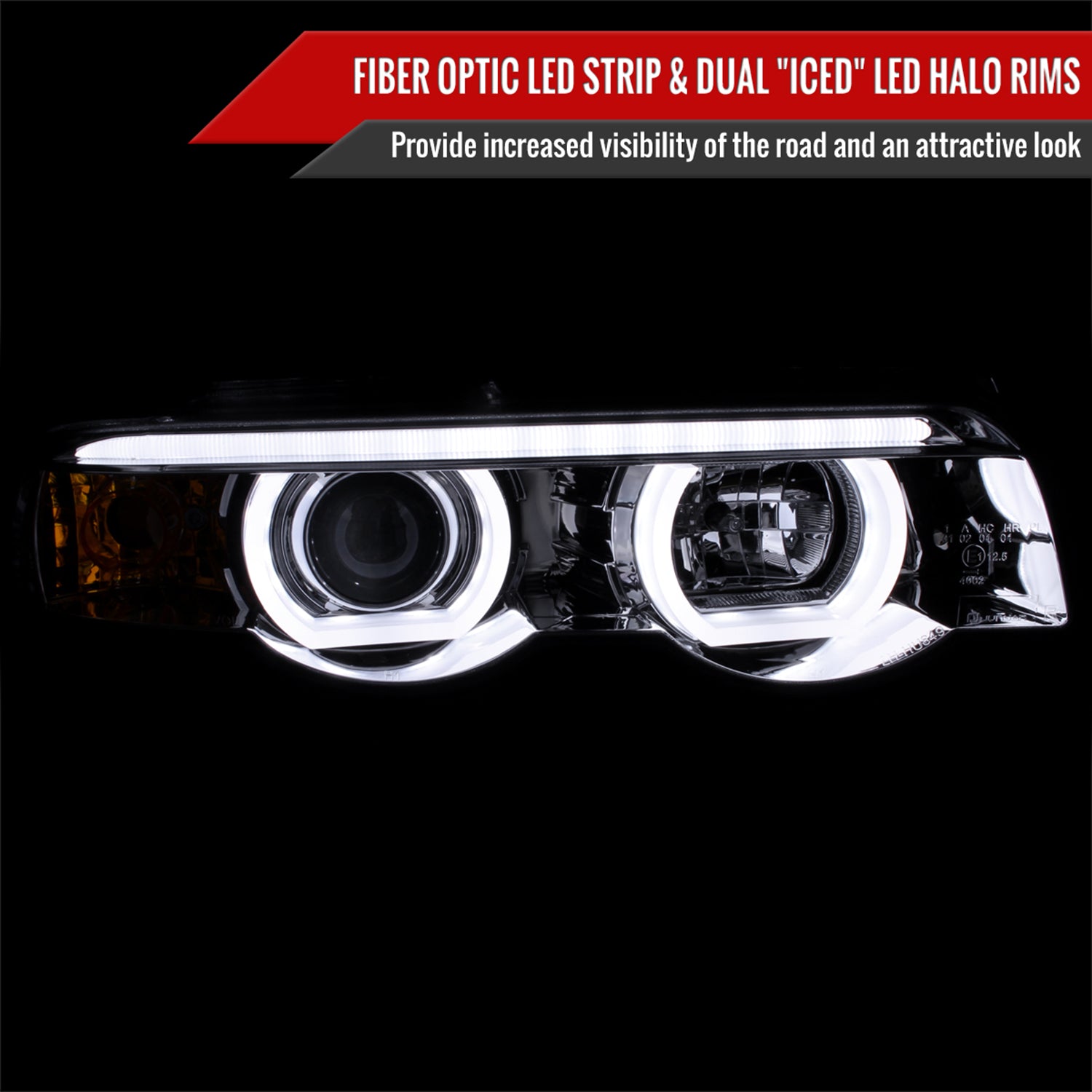 1995-2001 BMW E38 7 Series LED Bar Dual Halo Projector Headlights Chrome/Clear