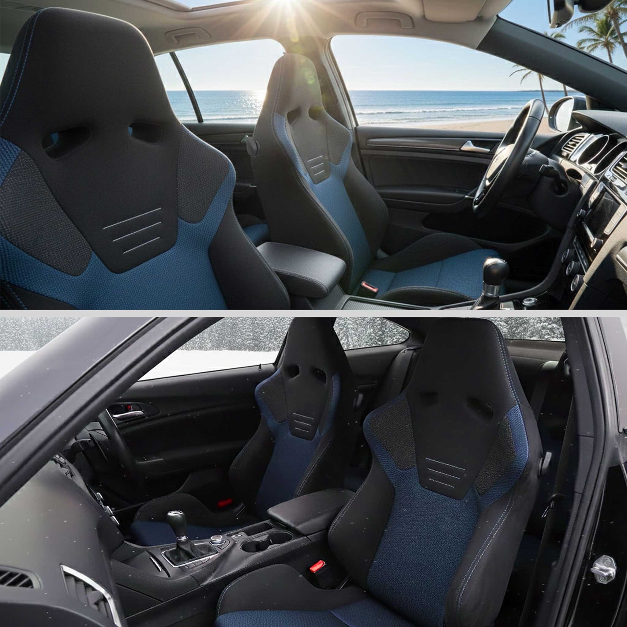 Universal Racing Seat Black Suede And Blue Bird Eye/Cloth With Double Blue Stich