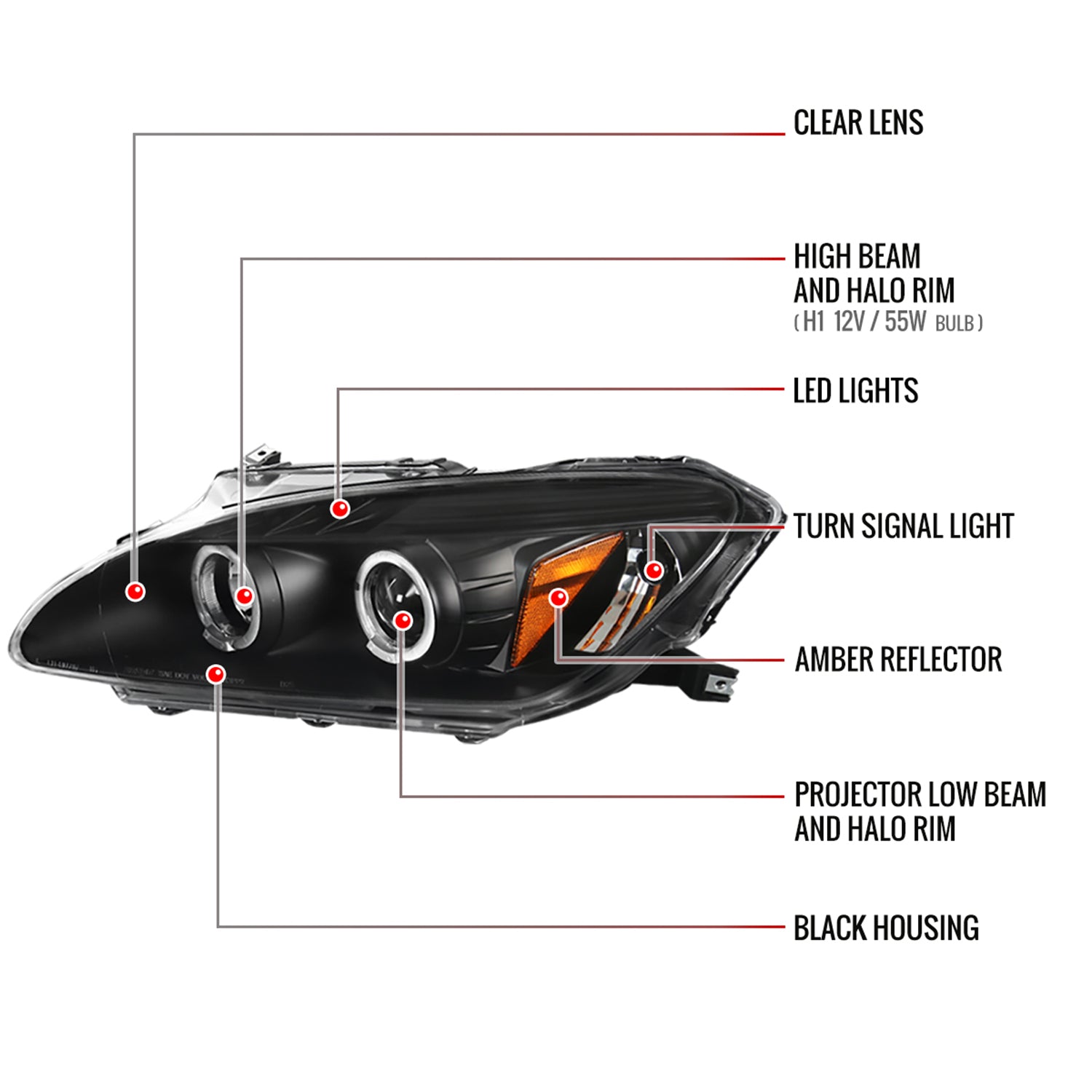 2004-2009 Honda S2000 AP2 Dual Halo Projector Headlights Matte Black/Clear