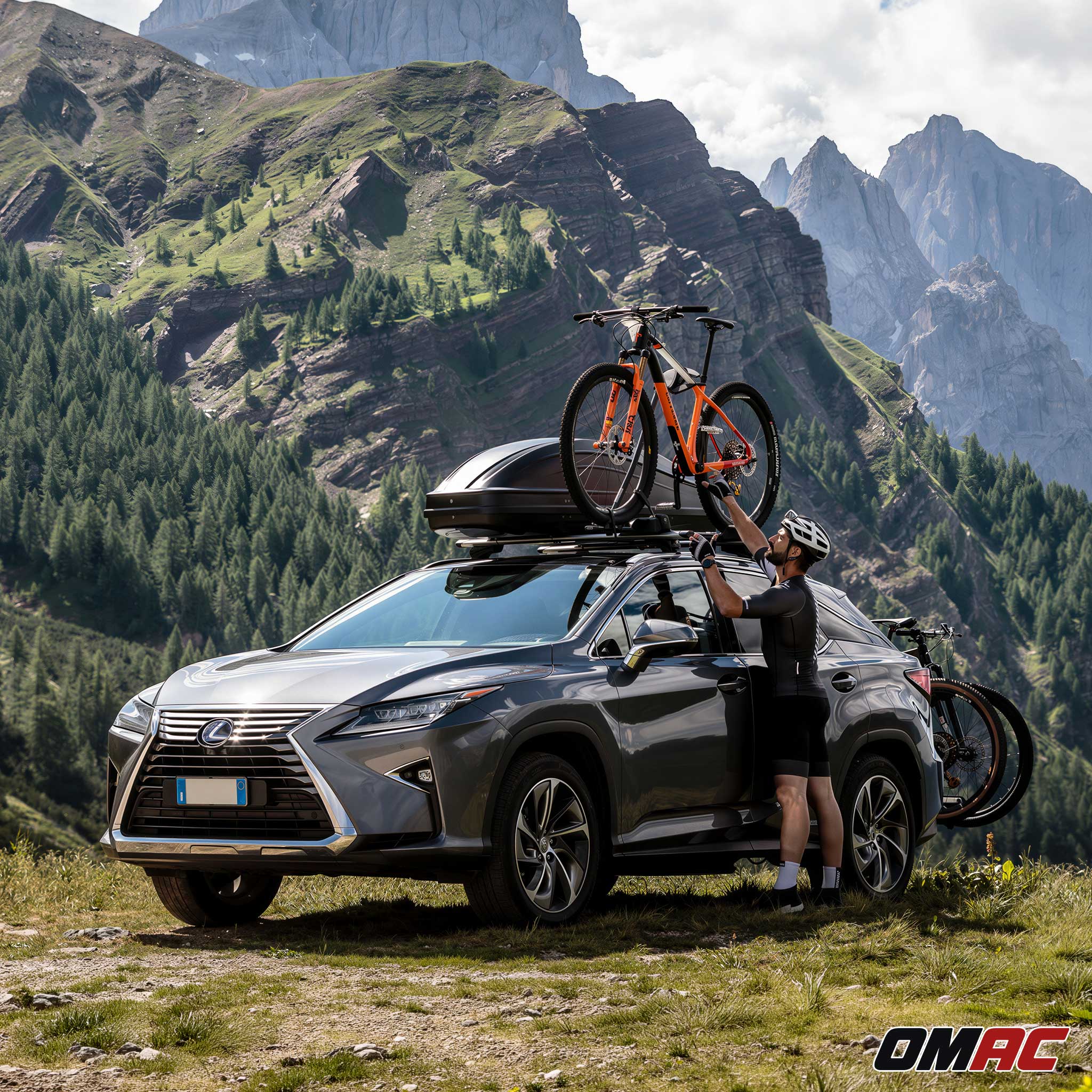 OMAC G3 Roof Bike Rack 360° Rotating Arm Aluminium 1 Bike 44.1lb Lockable