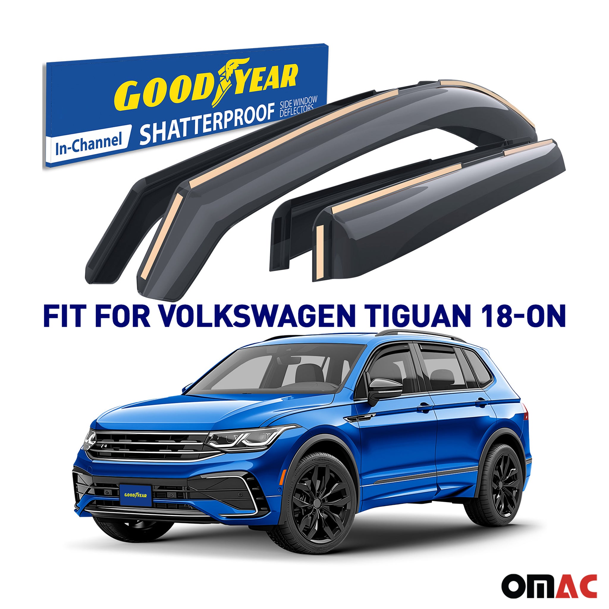 Goodyear Wind Deflectors for VW Tiguan 2018-2025 Shatterproof 4x