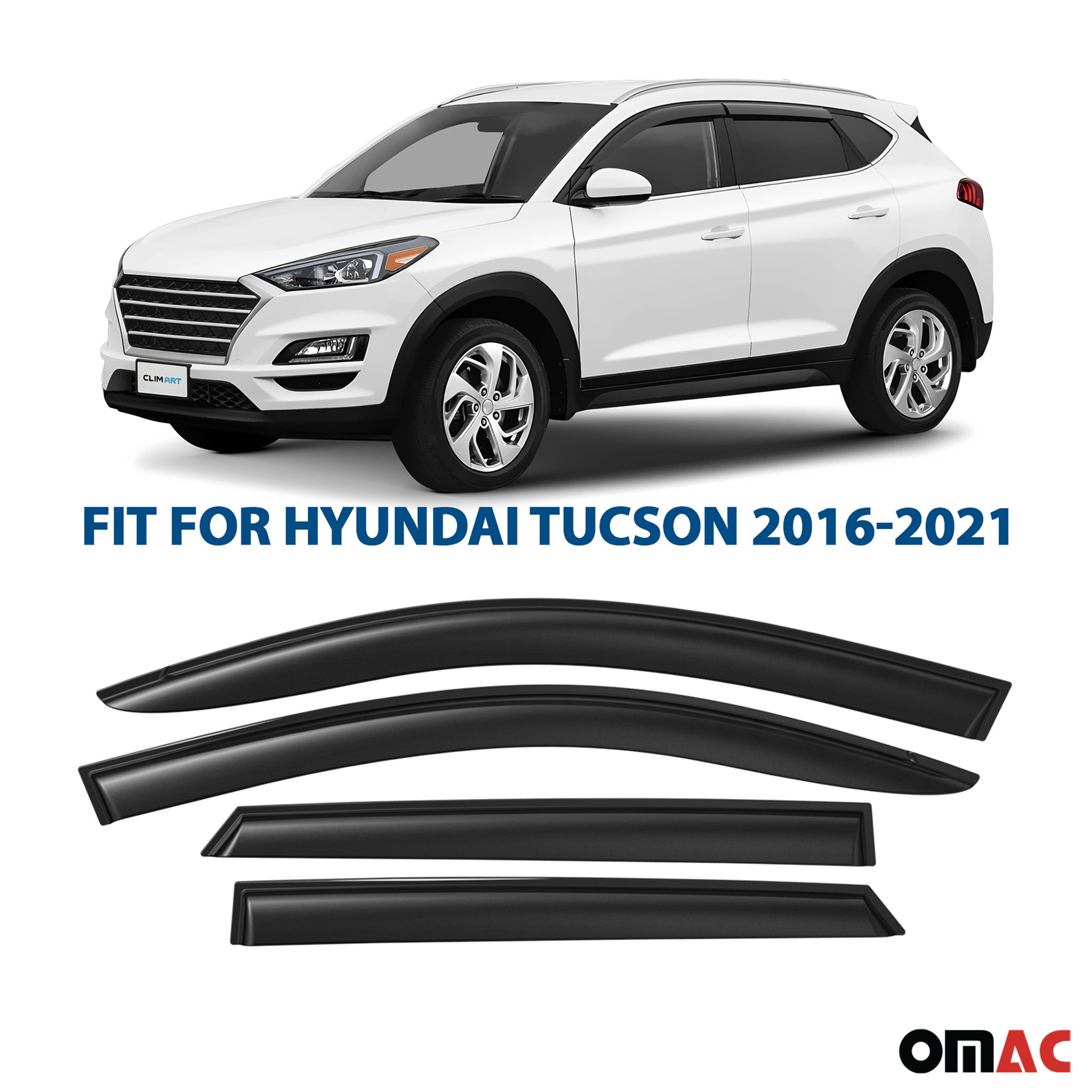 Clim Art Wind Deflectors for Hyundai Tucson 2016-2020 Shatterproof Smoke 4 Pcs