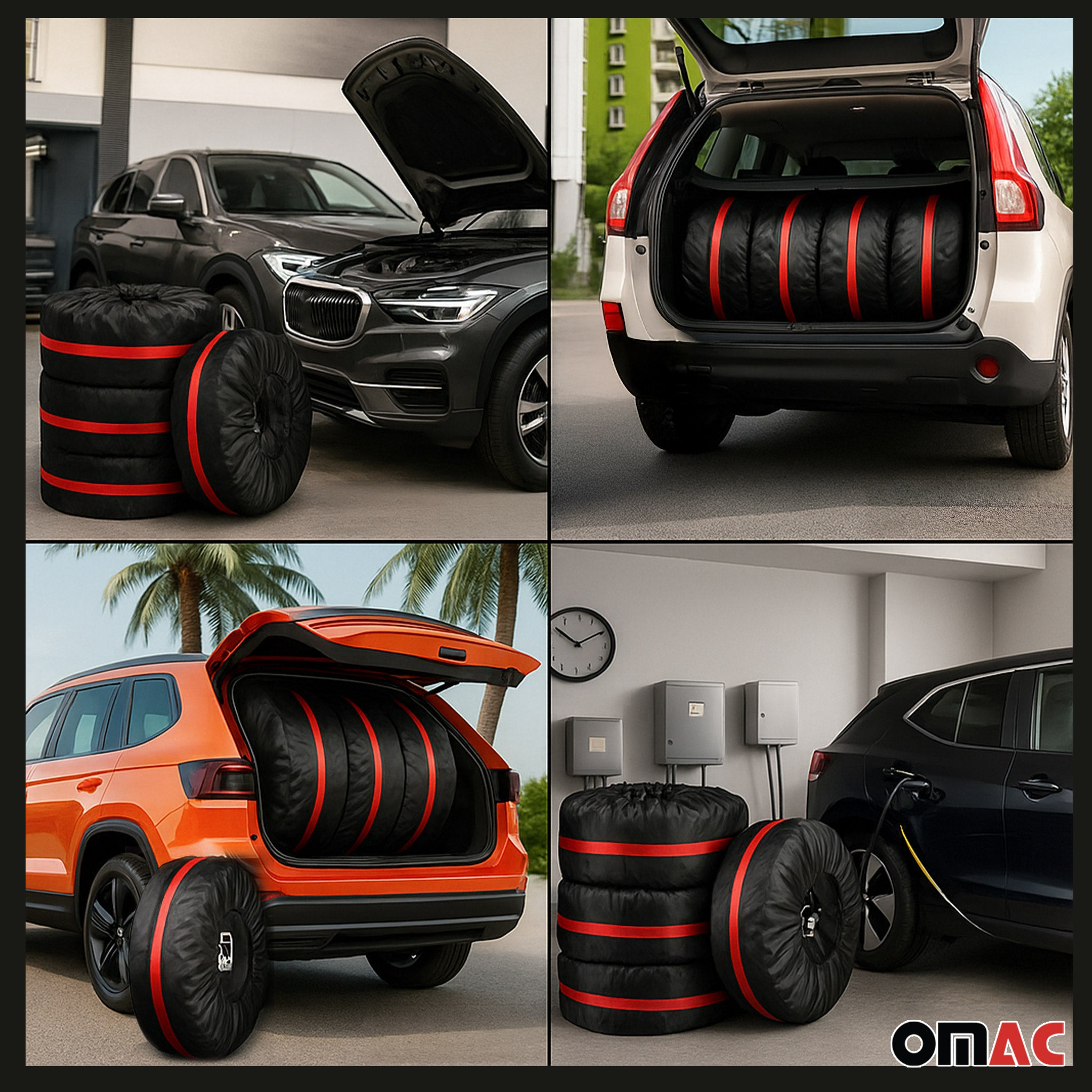 4 Pcs 14''-17" Car Spare Tire Cover Wheel Storage Bag Auto Protector Accessories