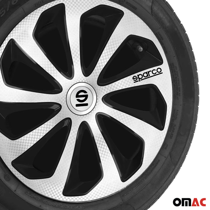 15" Sparco Sicilia Wheel Covers Hubcaps Silver Carbon Black 4 Pcs